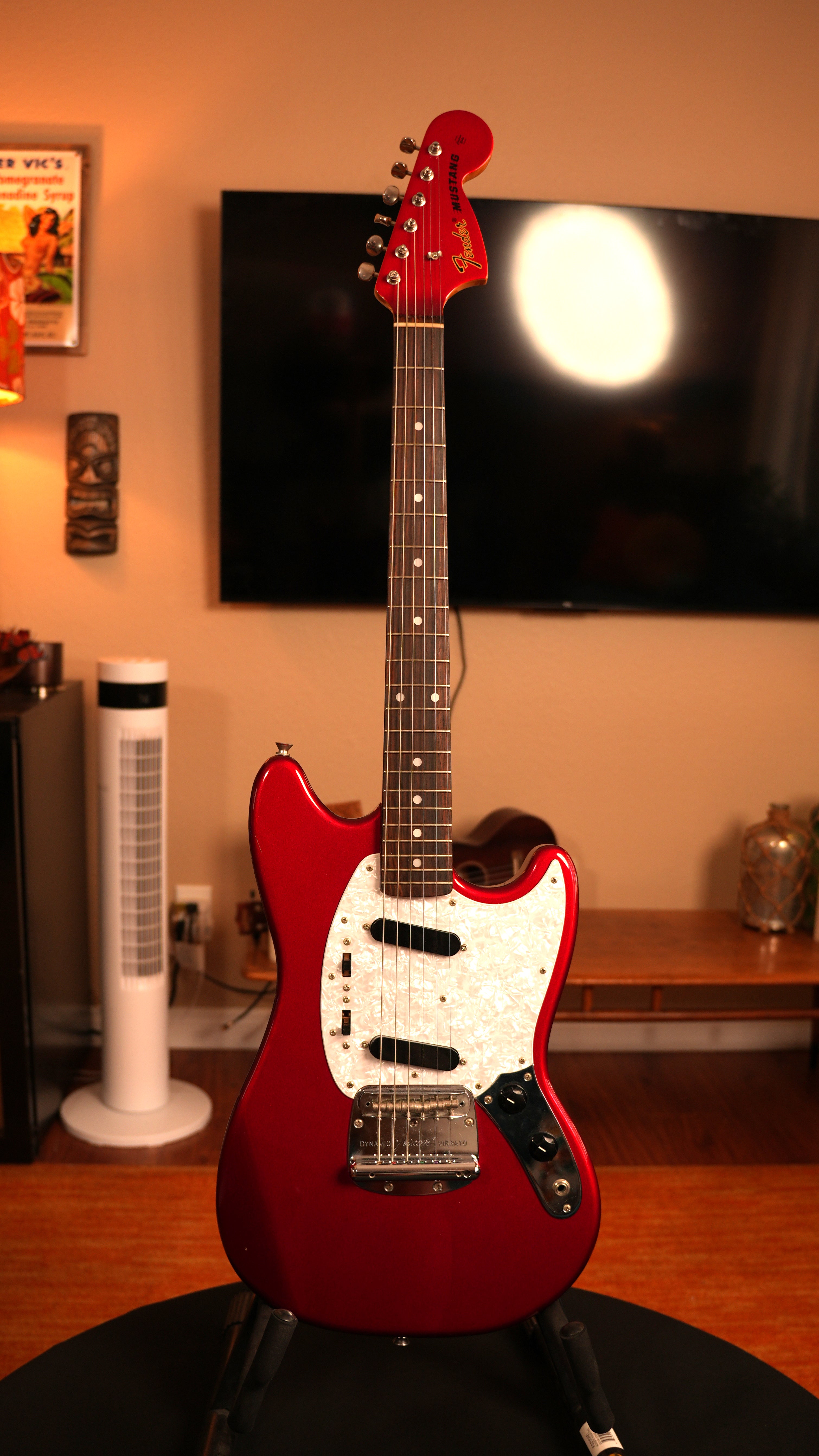 2008 Fender MG-69 Mustang Reissue MIJ – Candy Apple Red w/ Matching Headstock & Gig Bag