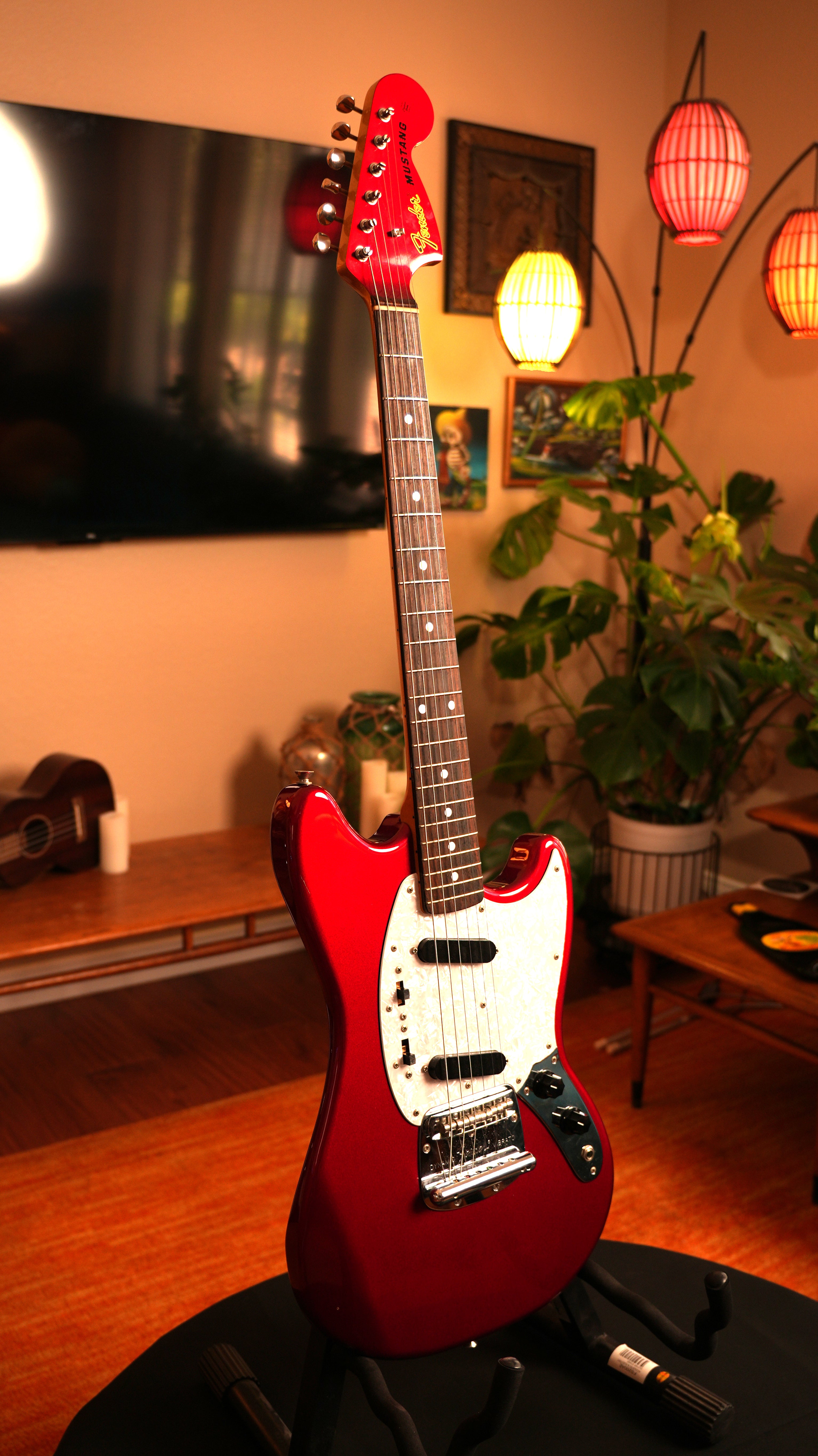 2008 Fender MG-69 Mustang Reissue MIJ – Candy Apple Red w/ Matching Headstock & Gig Bag