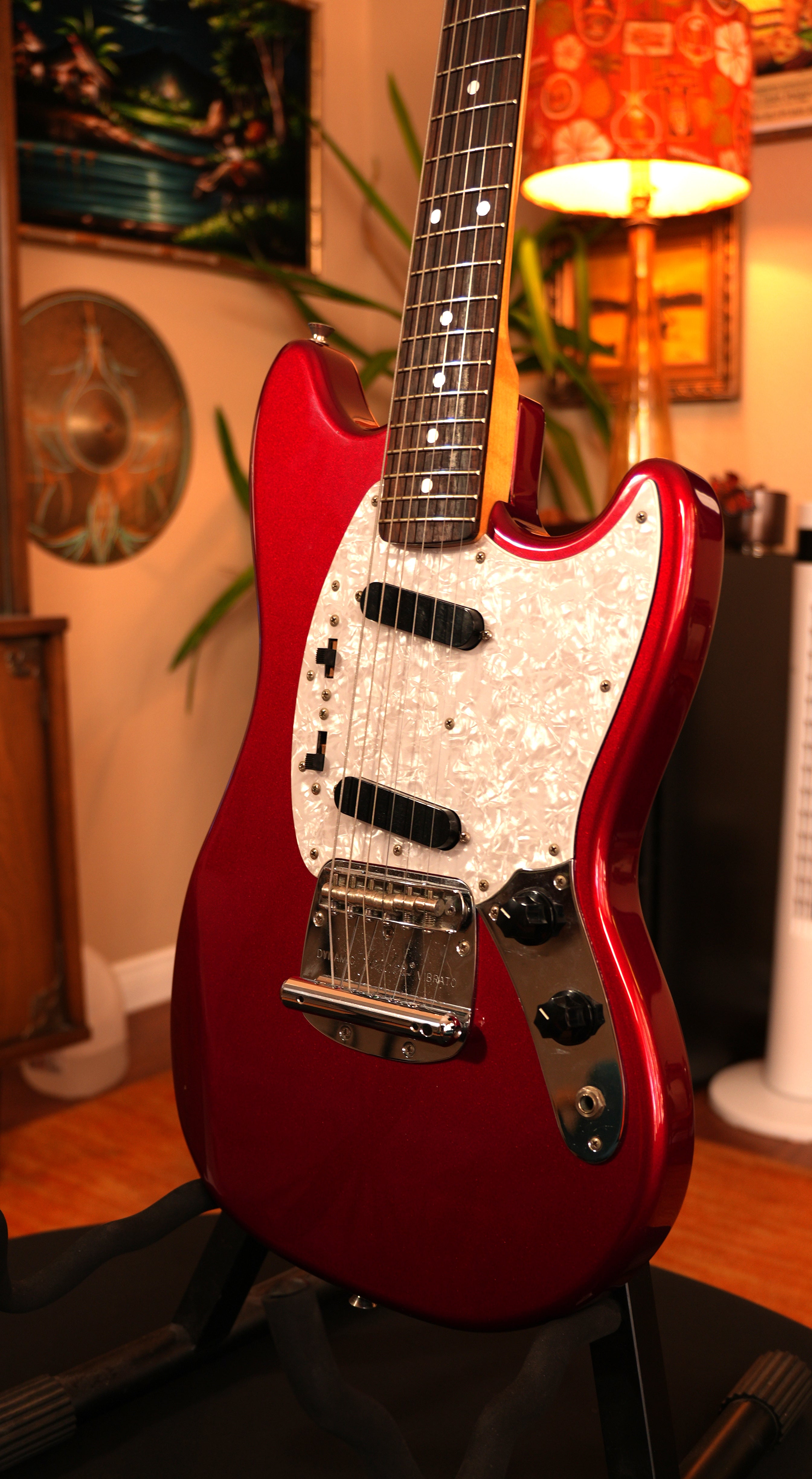 2008 Fender MG-69 Mustang Reissue MIJ – Candy Apple Red w/ Matching Headstock & Gig Bag