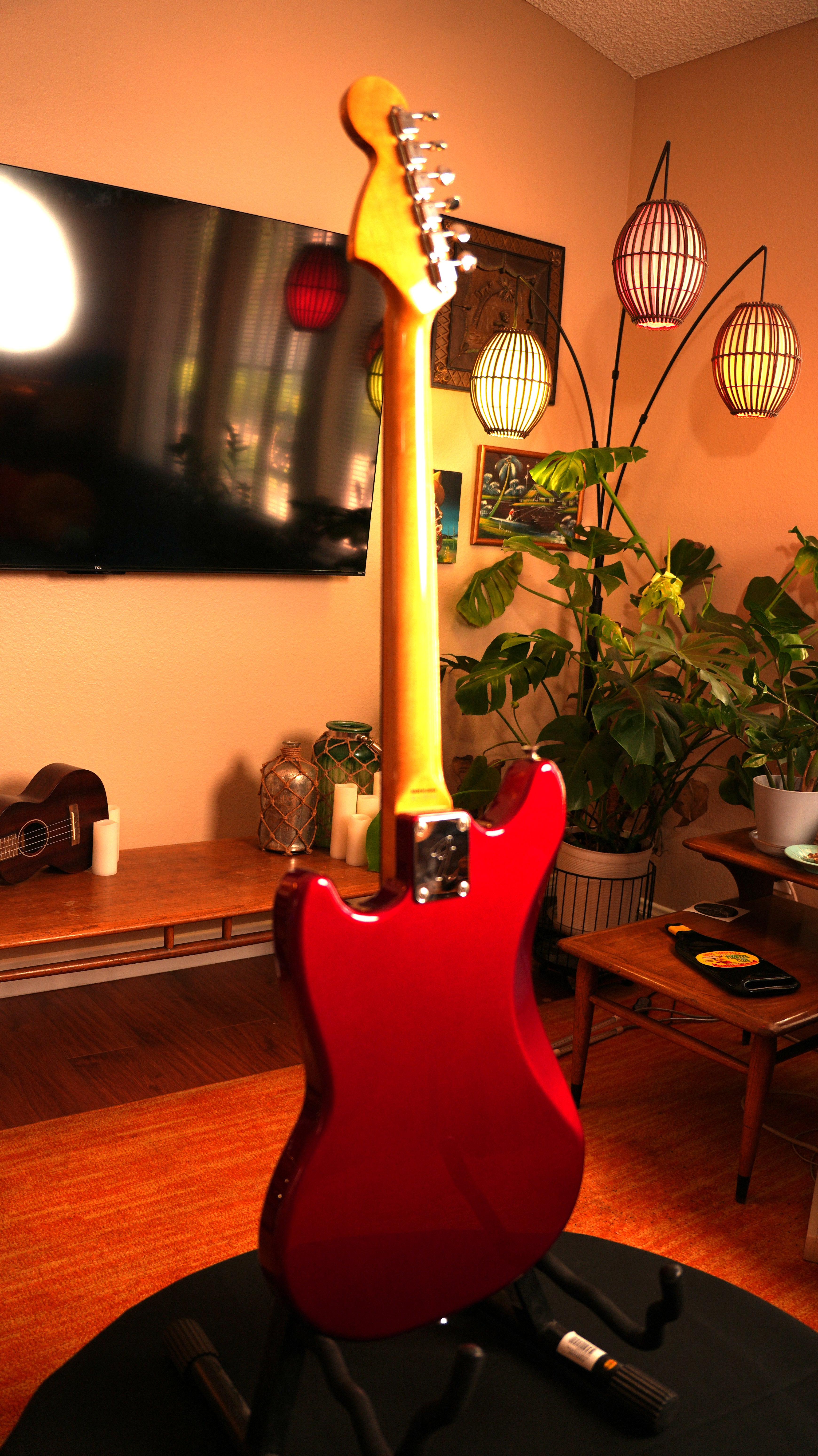 2008 Fender MG-69 Mustang Reissue MIJ – Candy Apple Red w/ Matching Headstock & Gig Bag