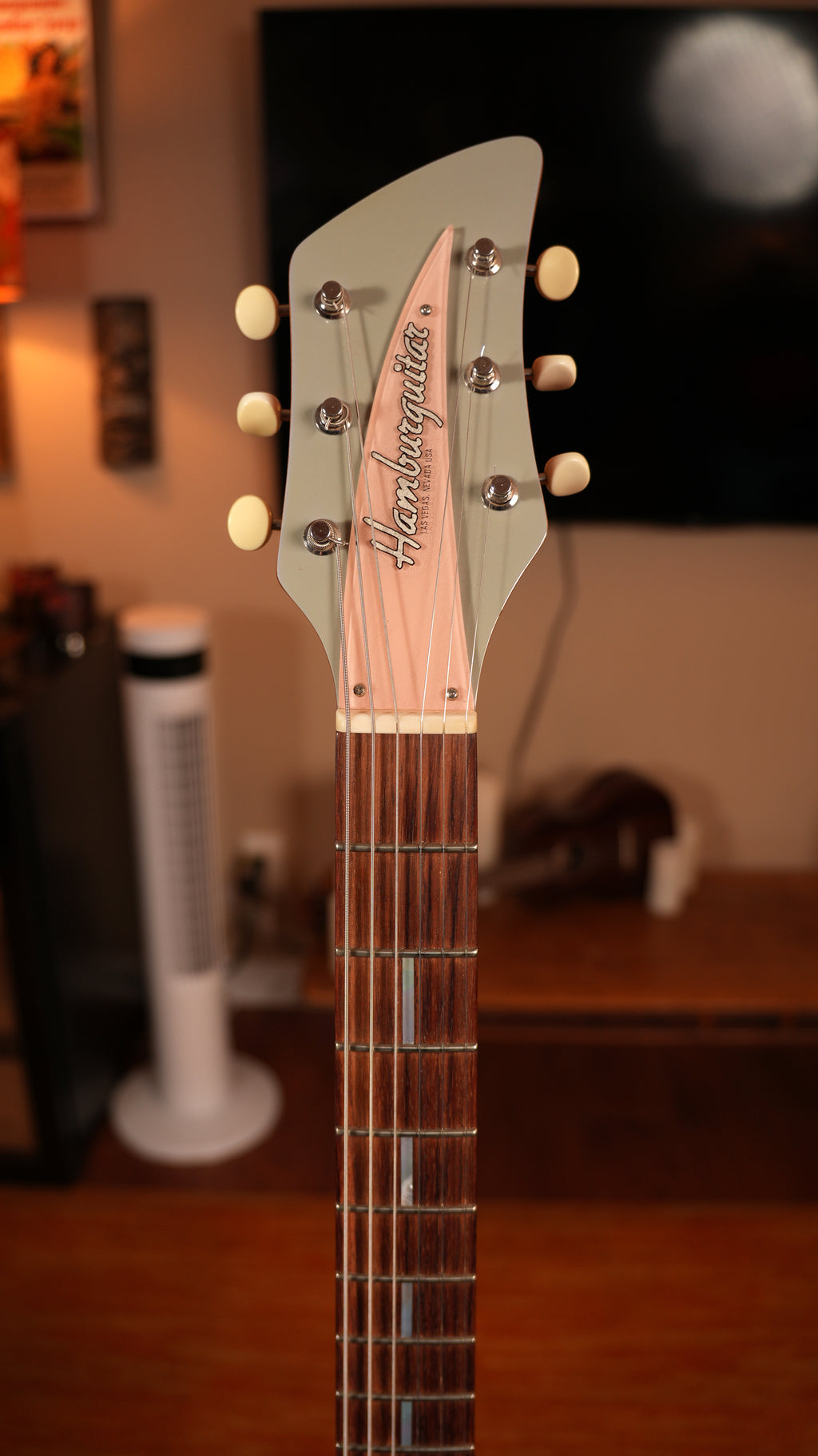 2013 Hamburguitar Custom "Crescent Wave" George Harrison Tribute – Pale Grey & Pastel Pink w/ Custom Rickenbacker Pickups & Hardshell Case