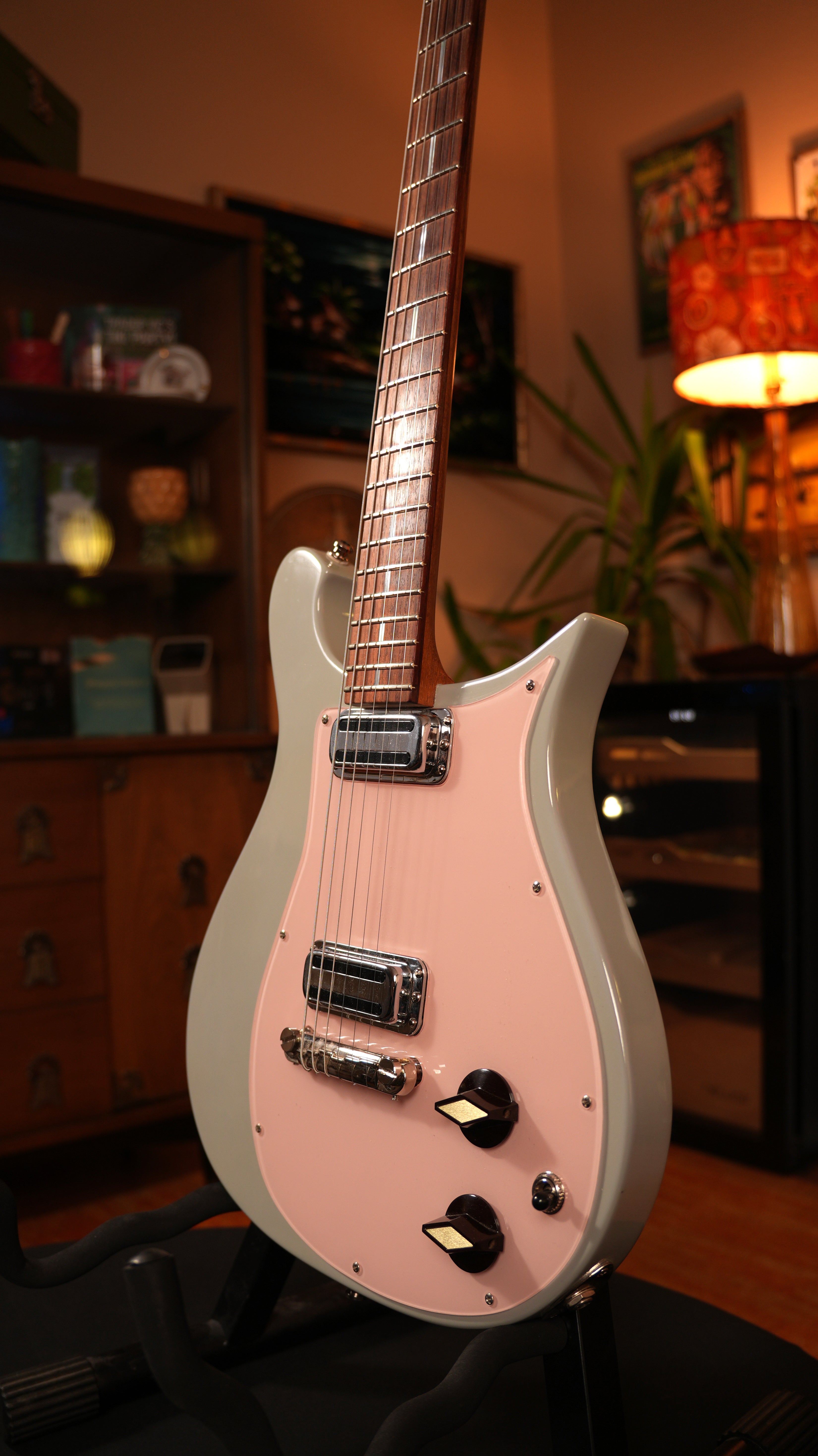 2013 Hamburguitar Custom "Crescent Wave" George Harrison Tribute – Pale Grey & Pastel Pink w/ Custom Rickenbacker Pickups & Hardshell Case